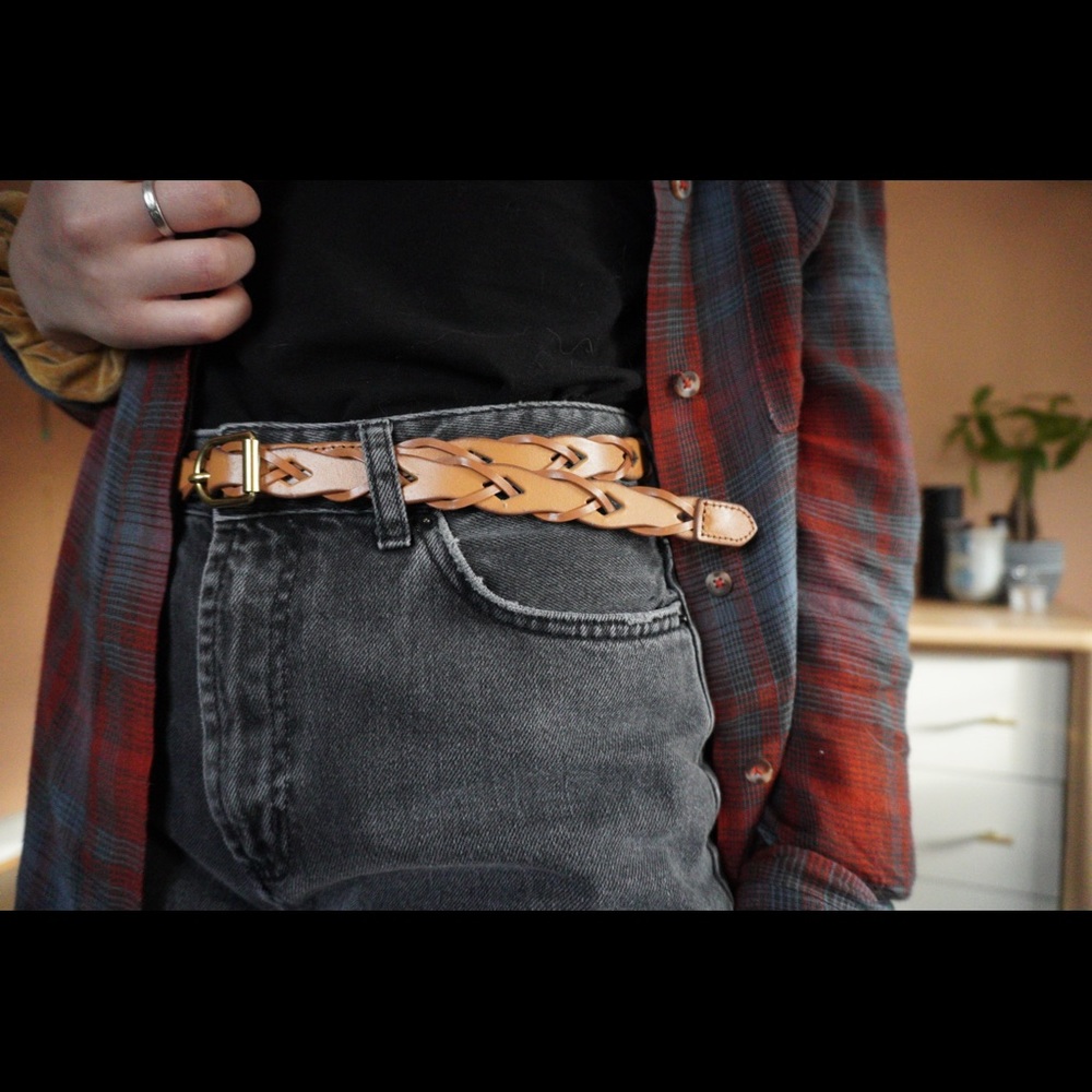Brown Braided Belt with Gold Bucket